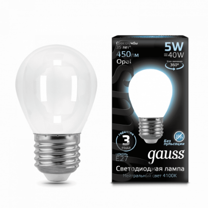 Изображение GAUSS LED FILAMENT GLOBE OPAL лампа 5W E27 4100K