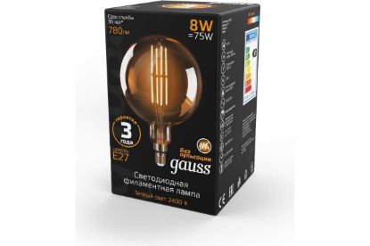 Изображение GAUSS LED VINTAGE FILAMENT G200 лампа 8W E27 2400K