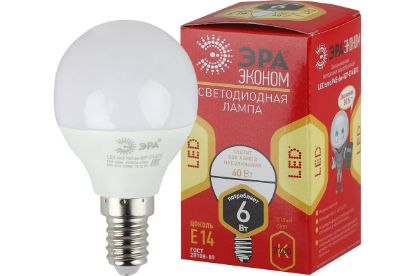 Изображение Лампа P45-6W-827-E14 шар, 40Вт теплый