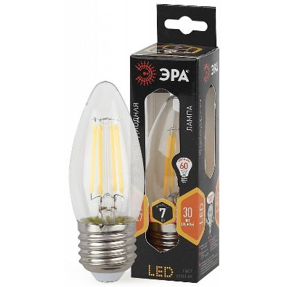 Изображение Лампа светодиодная Эра F-LED B35-7W-827-E27 (филамент, свеча, 7Вт, тепл, E27)