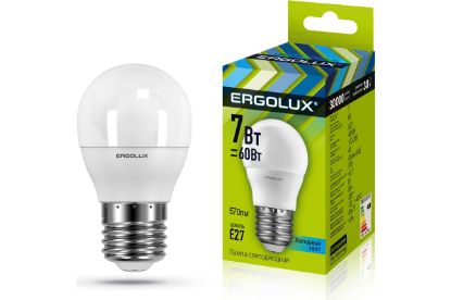 Изображение ERGOLUX лампа светодиодная шар G45 7W E27 4500K