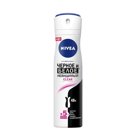 Изображение NIVEA спрей для женщин чёрное и белое  CLEAR 150 мл