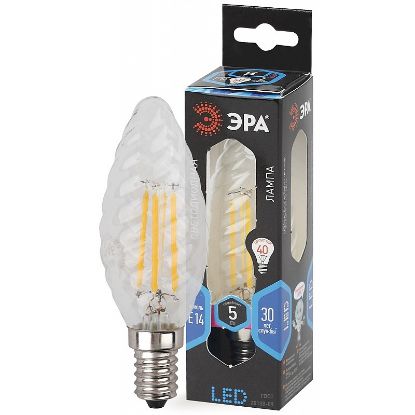 Изображение Лампа светодиодная Эра F-LED BTW-5W-840-E14 (филамент, свеча витая, 5Вт, нейтр, E14)