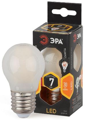 Изображение Лампочка светодиодная ЭРА F-LED F-LED P45-7W-827-E27 frost E27 / Е27 7Вт филамент шар матовый теплый
