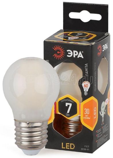Изображение Лампочка светодиодная ЭРА F-LED F-LED P45-7W-827-E27 frost E27 / Е27 7Вт филамент шар матовый теплый