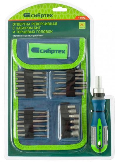 Изображение Отвертка-реверс + биты, 26 пред., PH + SL + PZ + Torx + Hex, CrV, 3к рукоятка