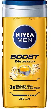 Изображение Nivea Гель для душа "BOOST" 3в1 для тела, лица, волос серии "Nivea Men" 500 ml