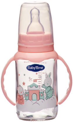 Изображение BABY TIME Стеклянная бутылочка с ручкой 125 мл