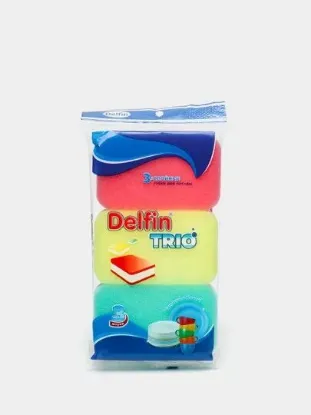 Изображение Губки для мытья посуды DELFIN 3 слоя 3 шт