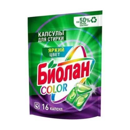 Изображение Моющие средства: Капсулы для стирки Биолан Color/16шт, Дой-Пак. По 16 штук х 78гр в коробке