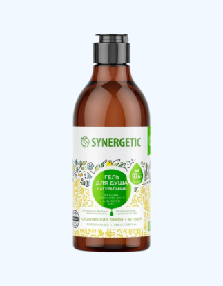 Изображение Натуральный биоразлагаемый гель для душа SYNERGETIC Сицилийский лимон и ветивер, 0,38л