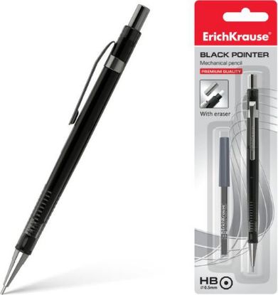 Изображение 44808 Карандаш механический ErichKrause® Black Pointer в наборе с 20 грифелями 0.5 мм, НВ (в блистер