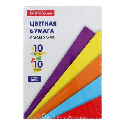 Изображение 53157 Цветная бумага на клею ErichKrause® Basic, А5, 10 листов, 10 цветов, игрушка-набор