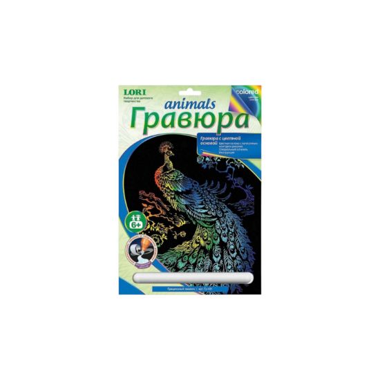 Изображение LORI Гравюра с цветной основой Традиционный павлин Гр-431